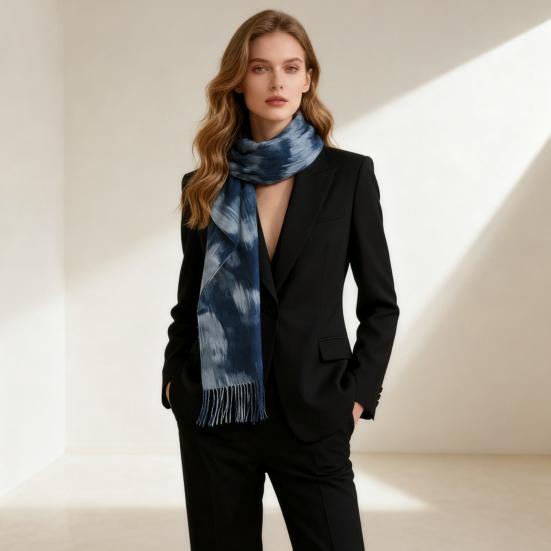 Women Scarf Graffiti Color Block Printed Scarf Autumn Winter Soft Shawl Scarf Outdoor Activities Versatile Accessory