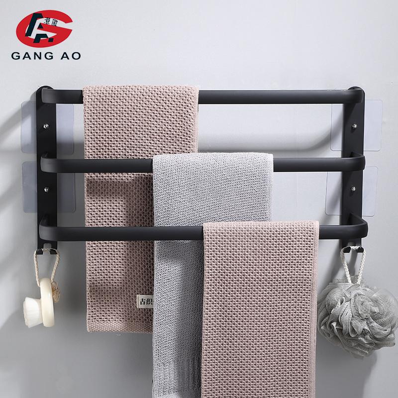 Towel Hanger Wall Mounted 30-50 CM Towel Rack Bathroom Aluminum Black Towel Bar Rail Matte Black Towel Holder with Sticker