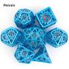 7 Pcs Red Blue Gear Wheel Metal Dice Hollow Metal Polyhedral Dice Set Suitable for Role-Playing RPG  Board Game Card Game