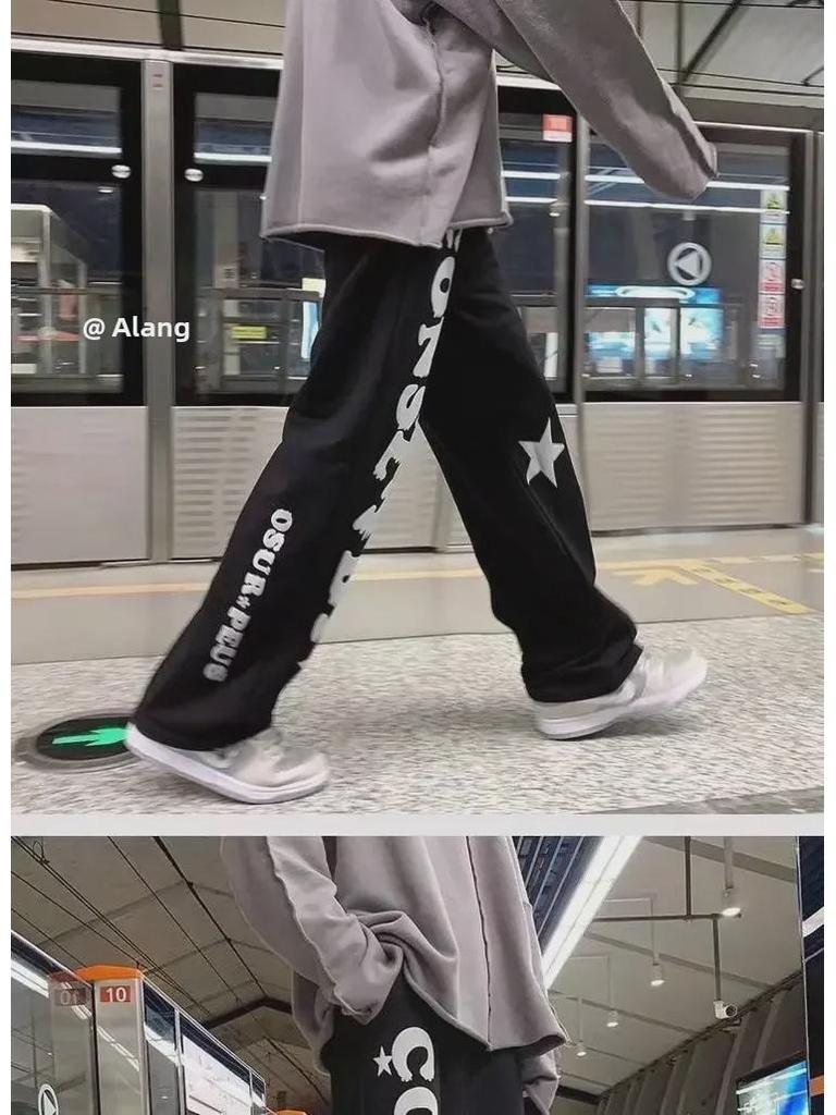 Мужские повседневные прямые брюки в корейском стиле с буквенным принтом в стиле хип-хоп на весну и осень