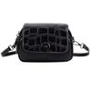 Women's Small Leather Crossbody Bag GL7130, Black, Crocodile-Embossed Flap