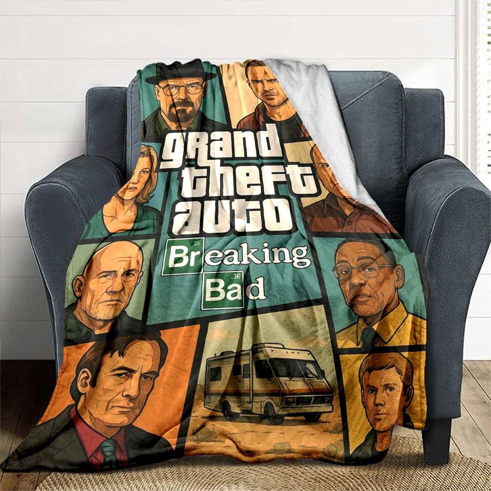 1 шт. Мягкое фланелевое одеяло Grand Theft Auto с дизайнерским принтом. Уютное одеяло для всех сезонов, идеально подходит для дивана, кровати, офиса