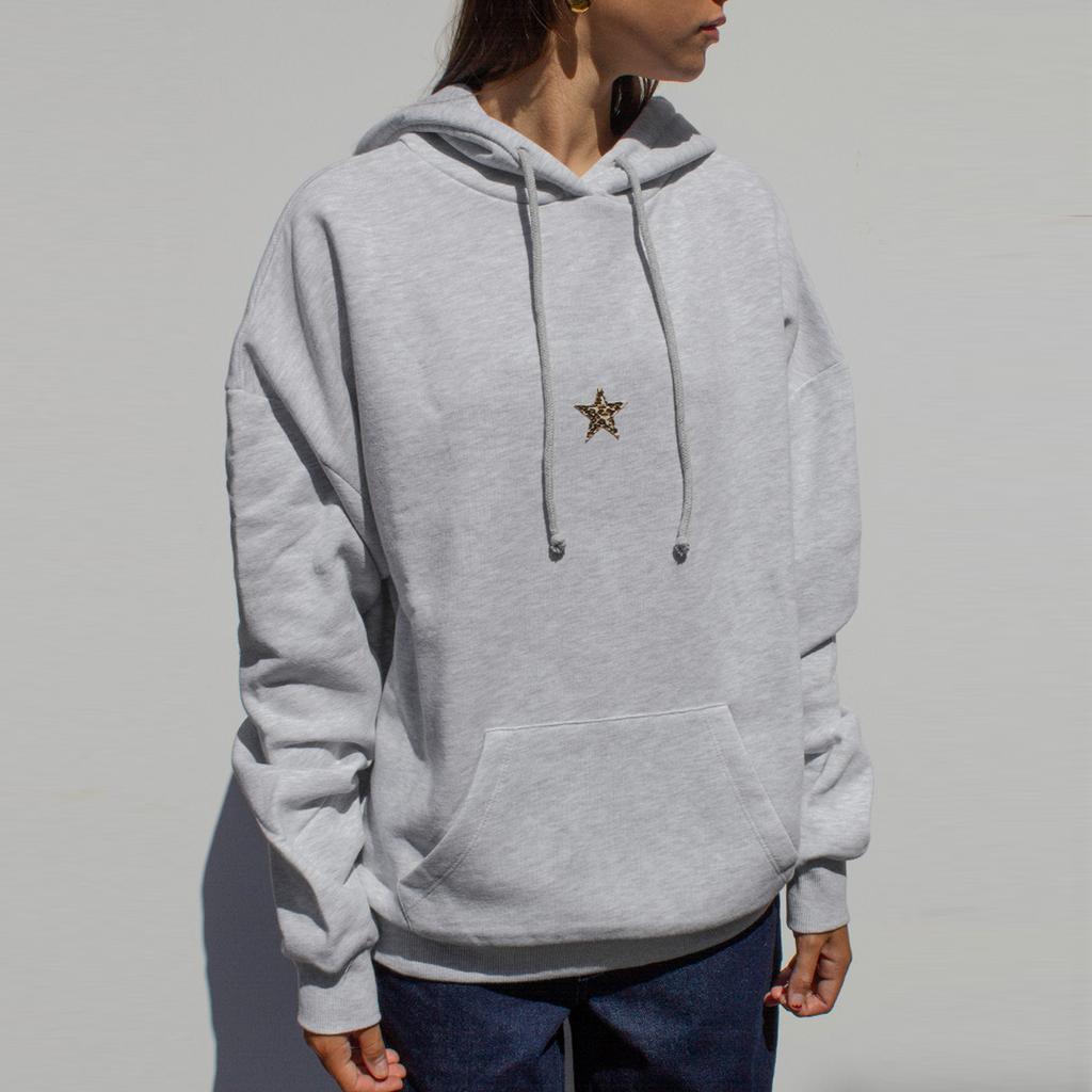 Женская толстовка с капюшоном, свободная, с длинными рукавами, принтом звезд, с передним карманом для уличной моды на осень-зиму