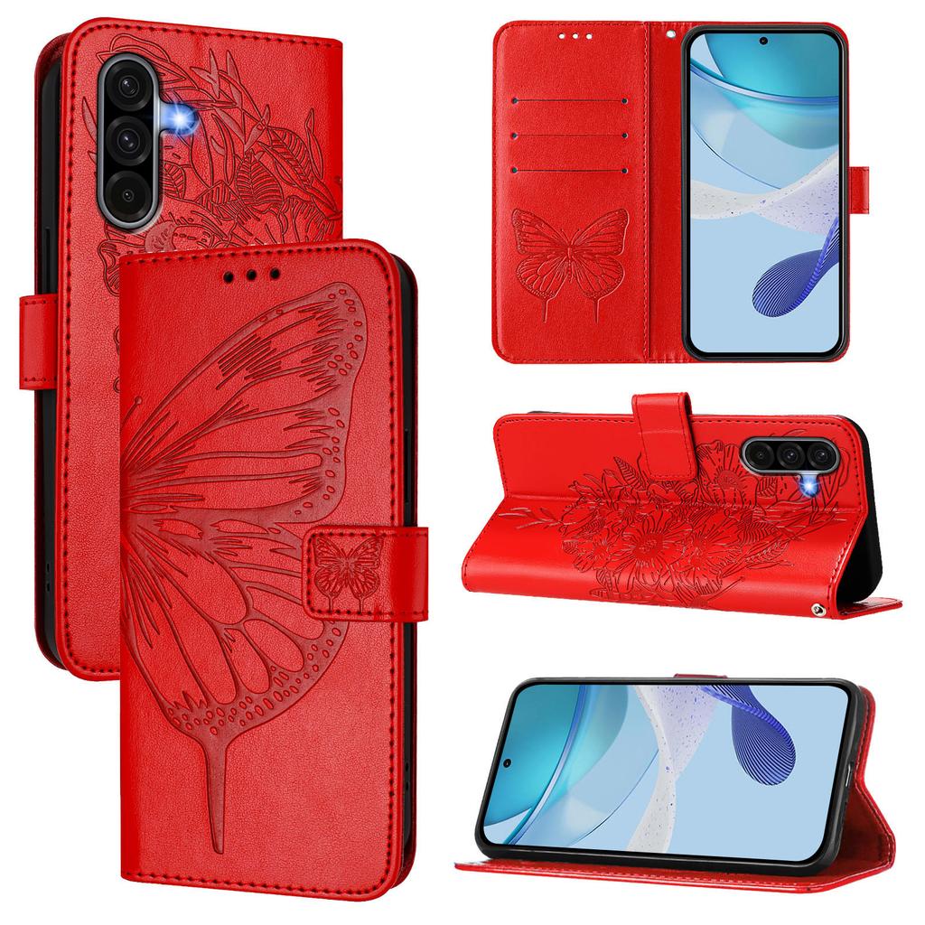 For Samsung Galaxy A36 5G Wallet Case with Wrist Strap Butterfly Imprint Leather Phone Cover