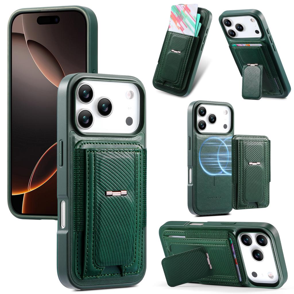 CASENEO For iPhone 17 Pro Max Case with Foldable Kickstand TPU PU Leather PC Card Bag Magnetic Phone Cover Compatible with MagSafe