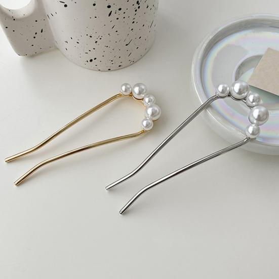 Вилка для французских волос, элегантная противоскользящая Длинная толстая прическа в виде пучка с искусственным жемчугом, металлическая U-образная заколка для волос, аксессуары для волос для женщин и девочек