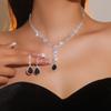 Black, Blue, Red and White High-level Sense of Super-flash Full of Diamonds Droplets Necklace Earrings Two-piece Bridal Jewelry Set