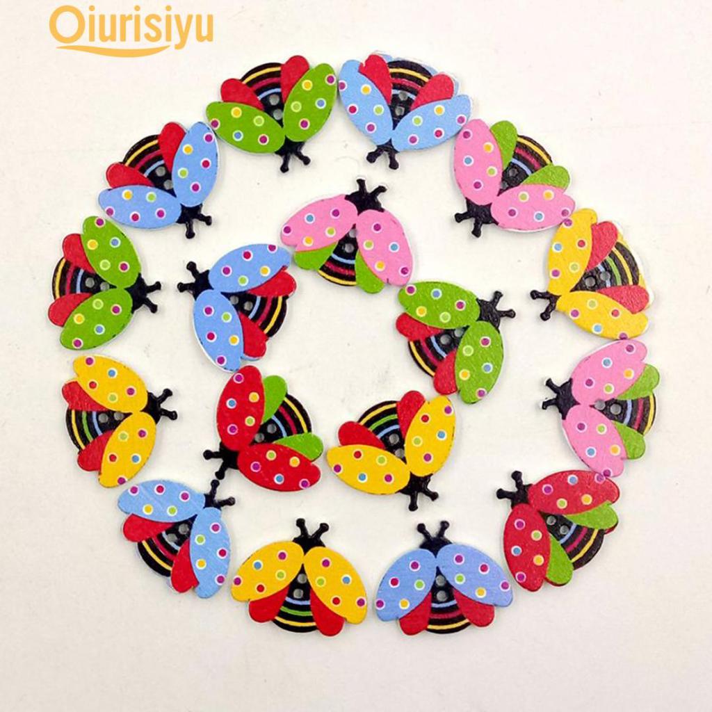 Деревянные пуговицы в виде божьих коровок, цветные, 100 штук