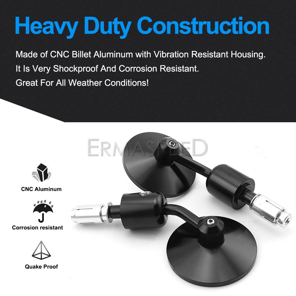 1 Pair Round Motorcycle Bar End Mirrors 22mm 7/8 inch Handlebar Mirror Universal Rear View Mirror For Street Bike Scooter