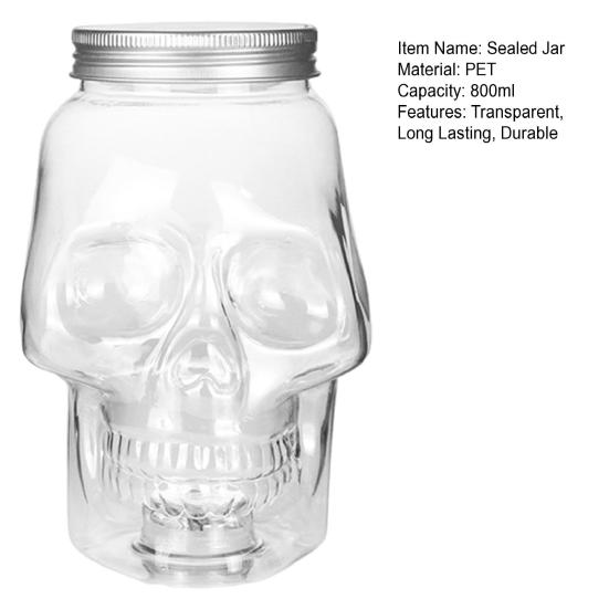 Банка для консервирования в форме черепа с крышкой, пищевая, без BPA, большая емкость, герметичная, многоразовая, держатель для напитков на Хэллоуин