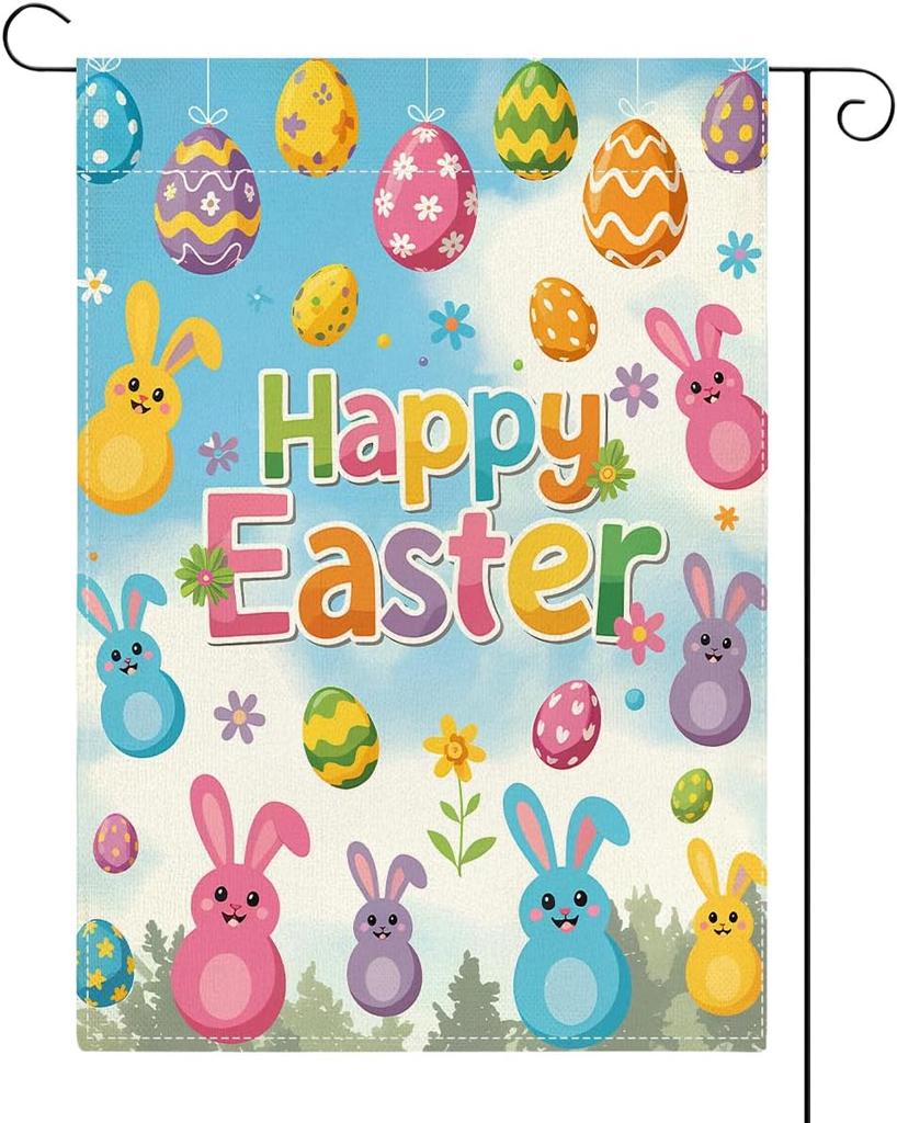 Happy Easter oral Garden ag Easter Decorations Outdoor 12x18 Inch Double Sided Easter Eggs Bunny owers Yard Outdoor UUN