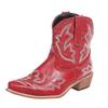 Fashion Vintage Embroidery Cowboy Woman Boots 2024 Autumn Winter Thick Heels Ankle Boots For Women Red PU Leather Western Botas Mujer