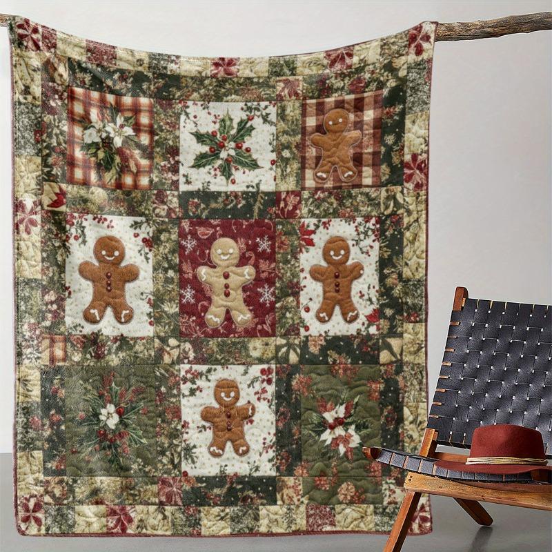 Уютное клетчатое рождественское фланелевое одеяло – Принт снеговика, ледяного домика и оленя для офиса, дома, на все сезоны и универсальный подарок