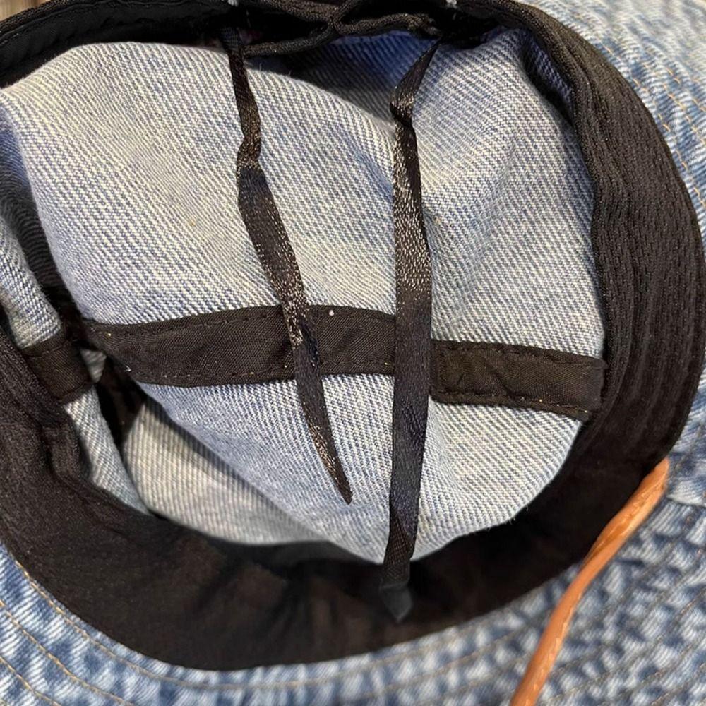 With Drawstring Women Denim Bucket Hat Windproof Western Cowboy Hats Hot Big Brim Sun Hat Summer