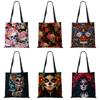 Day of the Dead Floral Skull Print Tote Bag Handbags for Women Halloween Sugar Skull Girl Shoulder Bags Large Capacity