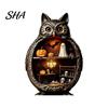 Halloween Owl Decoration Wooden Tabletop Centerpiece, 2D Flat Pumpkin Ghost Bat Cozy Scene Decor Skeleton Standing Table Sign for Party, Shelf,