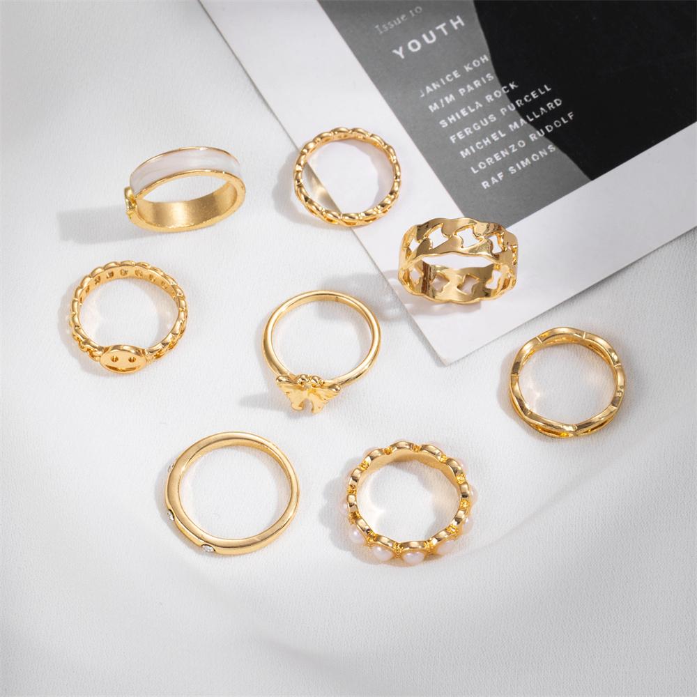 8 шт./компл., комплект колец в стиле хип-хоп с золотой цепочкой для женщин, простые кольца на палец с геометрическим рисунком в стиле панк, трендовые ювелирные аксессуары