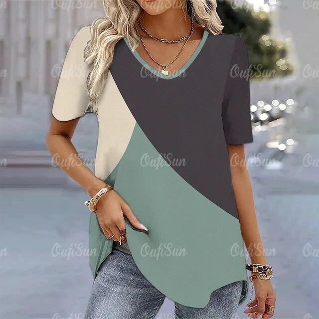 Женская футболка, простая модная футболка с v-образным вырезом и коротким рукавом в полоску, женская футболка в стиле Харадзюку, свободная одежда, женские пуловеры, топы