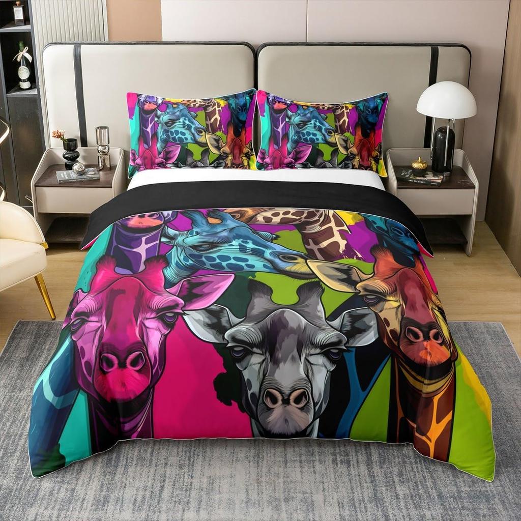 Смешной милый пододеяльник с жирафом для мальчиков и девочек, односпальный размер, постельный набор с животными зоопарка, комплект пододеяльника в хипстерском стиле и наволочки
