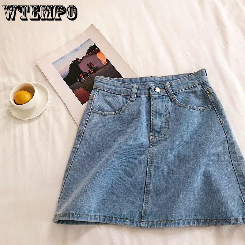 Женская летняя универсальная джинсовая полуюбка с высокой талией, корейская версия студенческой простой однотонной короткой юбки трапециевидной формы на бедрах