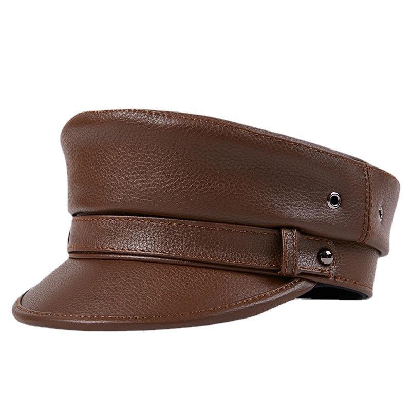 Унисекс натуральная кожа капитанская шляпа: Немецкий берет в стиле ретро-панк-мотоцикла Harley.