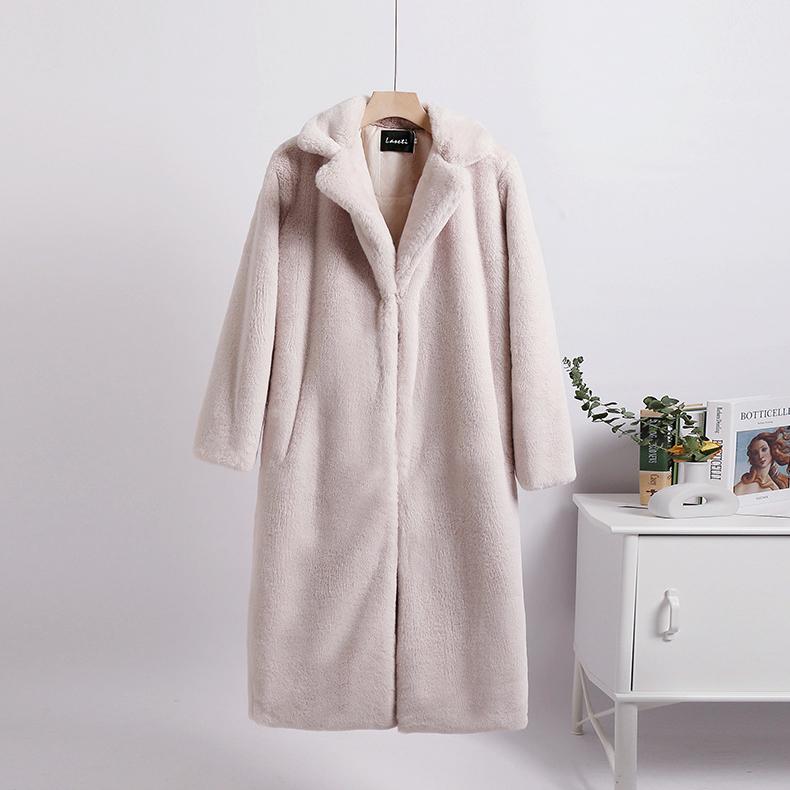 Однотонные плюшевые зимние пальто, женские длинные куртки из искусственного меха с лацканами, пушистая роскошная куртка из искусственного меха, женское пальто из искусственного натурального меха Тедди