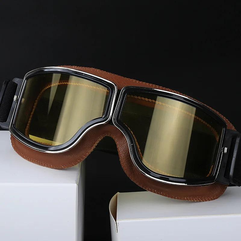 Motorcycle Glasses Windproof Motorcycle Helmet Glasses Sunglasses Retro Universal Folding Leather Retro Motorcycle Accessories