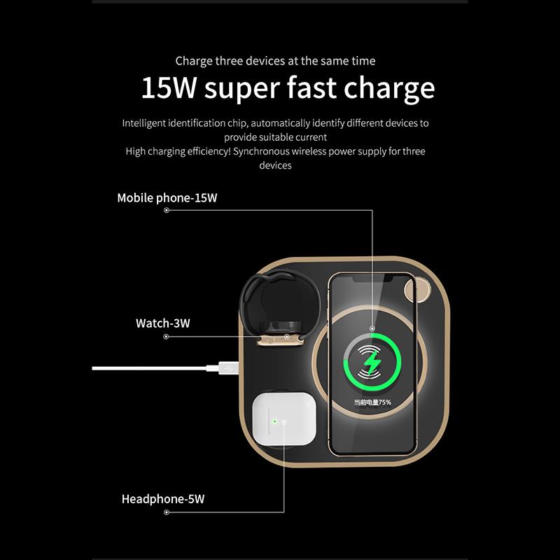 For Modern Led Office Desk Lamp Wireless Charger Lamp 15w Fast 3 In 1 Wireless Charging For IPhone Phone Watch Earphone