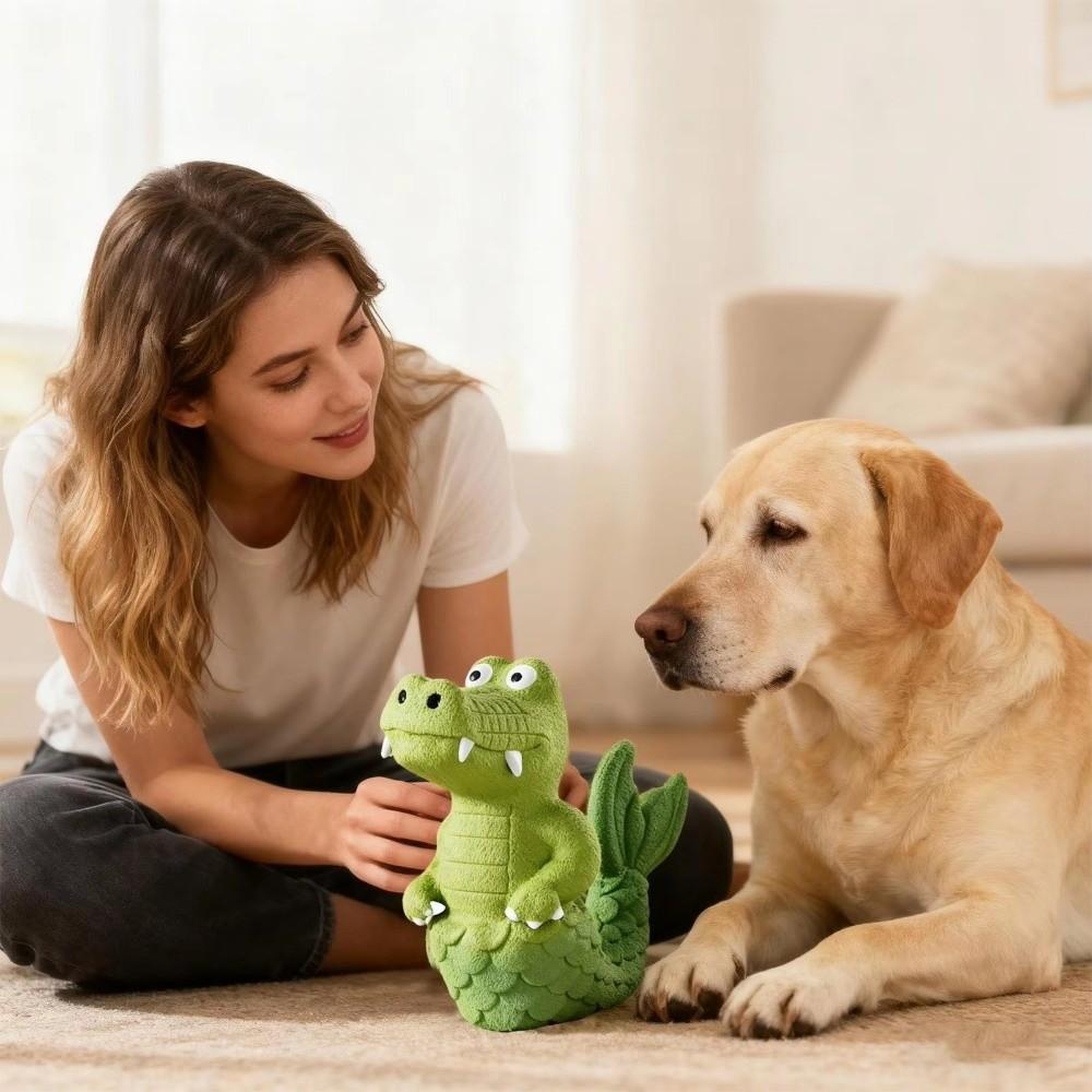 Natural Latex Latex Chew Toy Green Color Plush Crocodile Toy Squeaky Alligator Dog Toy  Pet Biting