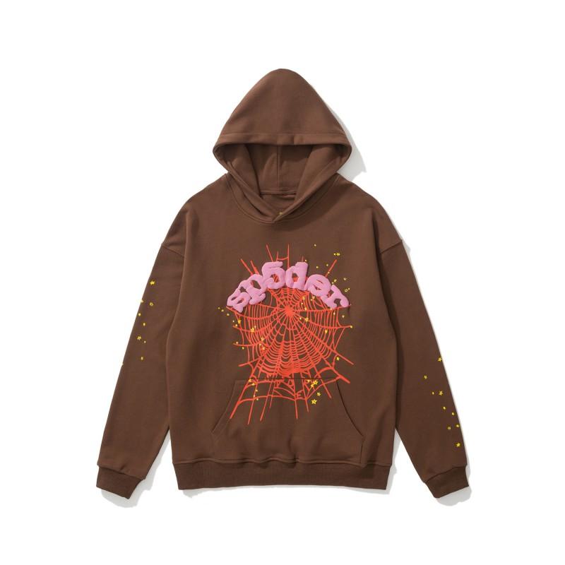 Sp5der 555555 Hoodie Sweatpants Set Rhinestone Spider Web Letter Print Casual Streetwear Youth