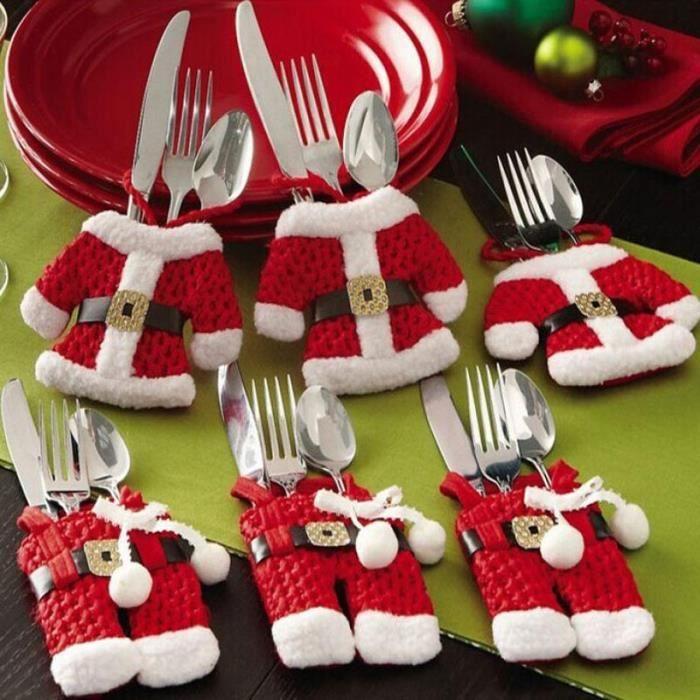 Christmas socks,Silverware Cutlery Christmas Table Decoration 6 Pieces,pocket Santa Claus Costume Pockets for Dishes,bag