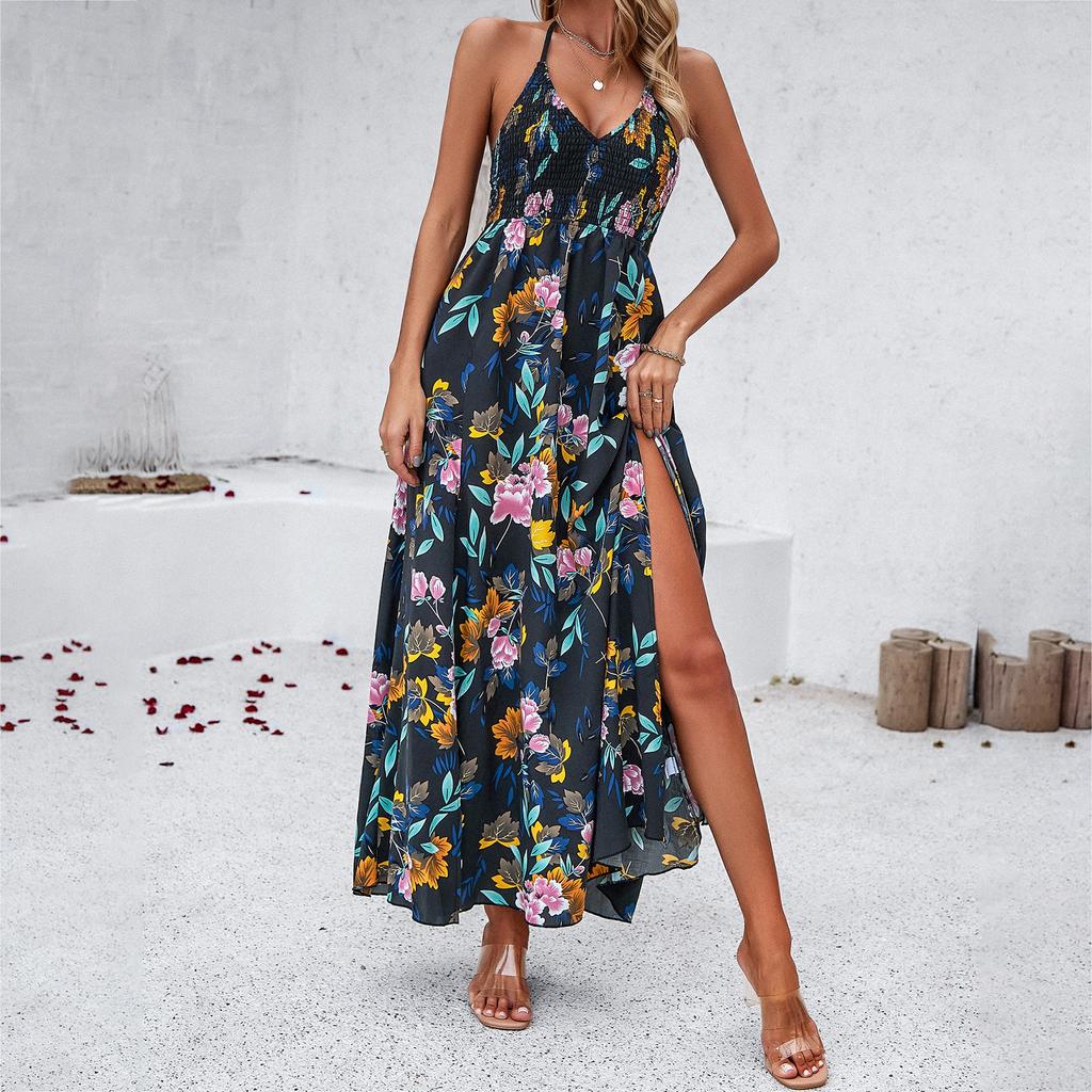 New Women'S Clothing Daily Temperament Elegant Casual Pure Desire Sexy Printed Jumpsuit Long Skirt Light Dress High-End Party Dress