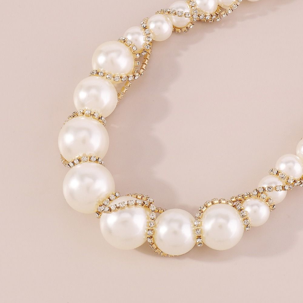 Цепочка на шею Ожерелье со стразами Корейский стиль Преувеличенное ожерелье Ретро Чокер с крупной жемчужиной Женский