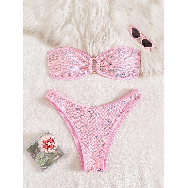 Блестки Блестящий Блинг Бандо Бикини Женский Купальник Женская Купальная Одежда Раздельный Комплект Бикини Бразильский Купальщик Купальный Костюм Плавание