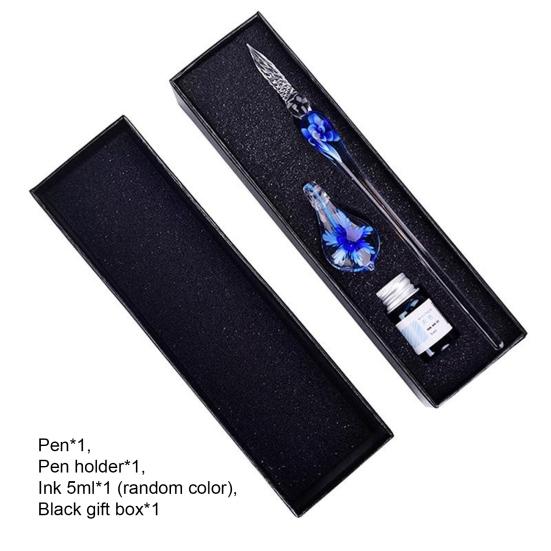 1 набор прозрачная перьевая ручка для макания со стеклянной ручкой для письма с цветком внутри, перьевая ручка для макания с искусственным кристаллом, подарок для студента