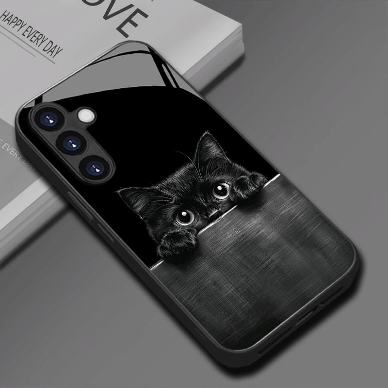Гальванизированный стеклянный чехол для телефона, подходящий для Samsung Galaxy S26 S25 S24 S23 S22 S20 S11 S10 FE Ultra Plus, противоударный, с узором кошки