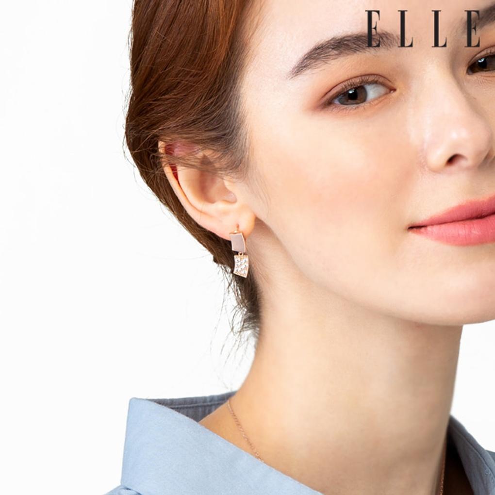 14K Double Square One-Touch Earrings (Gold Pin) ELGPEE347
