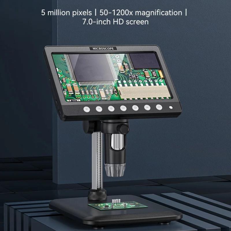 7-дюймовый ЖК-микроскоп для монет 50X-1200X Увеличительное стекло 5MP HD Цифровой микроскоп 8 светодиодных ламп Ремонт электроники Пайка Устройство для просмотра на ПК
