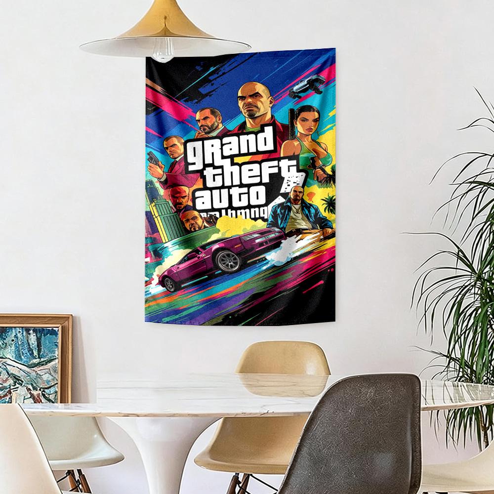 Grand Theft Auto Handwoven Tapestry Handmade Look Suitable for Reading Corner Balcony Living Room Year-Round Hand Painted Style Gift for New Home
