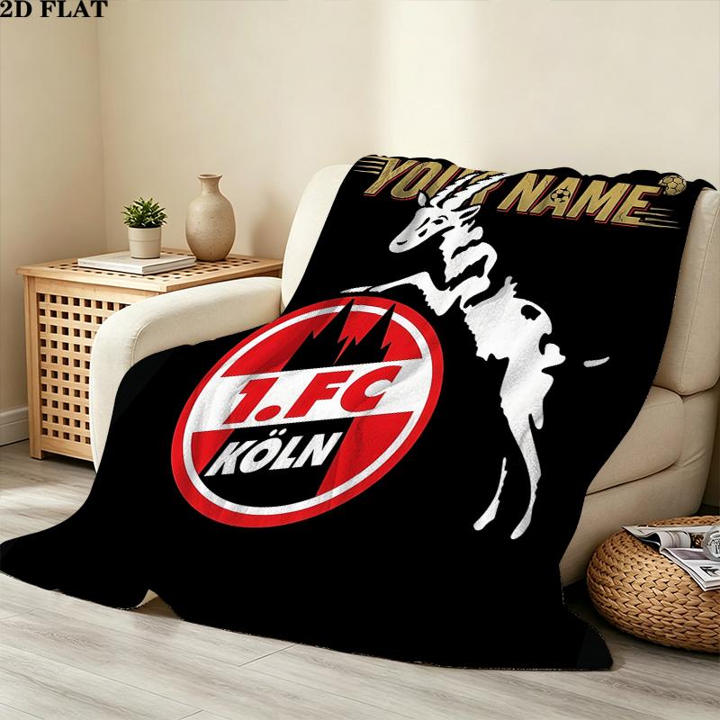 Custom Name, FC Koln Printed Flannel Blanket, soft throw for bedroom sofa, washable, Christmas present, great gift.