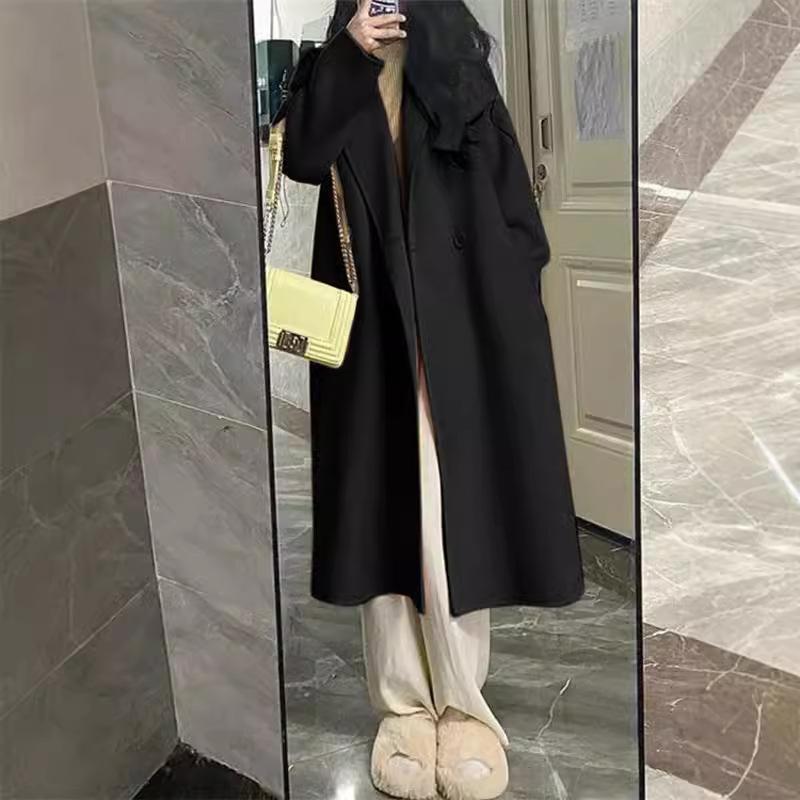 Двустороннее кашемировое пальто женское корейское исполнение среднее и длинное двубортное пальто пальто