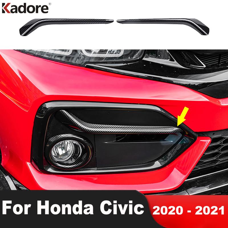 Front Fog Light Lamp Eyebrow Cover Trim For Honda Civic Carbon Fiber Car Head Foglight Eyelid Molding Garnish Strip