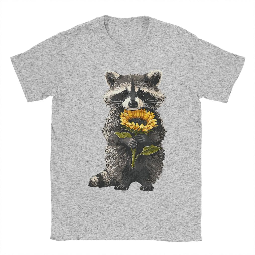 Unisexs TShirts Raccoon Holding Sunflower Cute Flower Mothers Day 100 Cotton Tees Short Sleeve T Shirts O Neck Tops Party