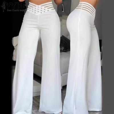 Женские ретро брюки с высокой талией и вырезами, однотонные расклешенные брюки, повседневные бриджи