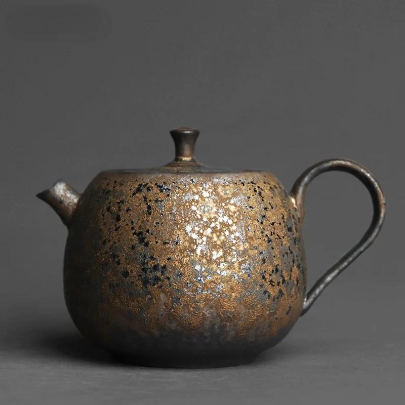 Chinese Style Retro Stoneware Persimmon Shape Hand-held Teapot, Handmade Pottery Kiln, Personalized Tea Maker