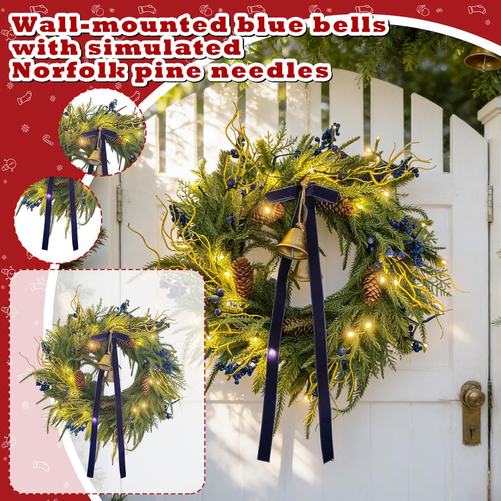 3D 55CM Simulated Needles Norfolk Blue Bell Wall Hanging Christmas Door Hanging Wreath Decoration