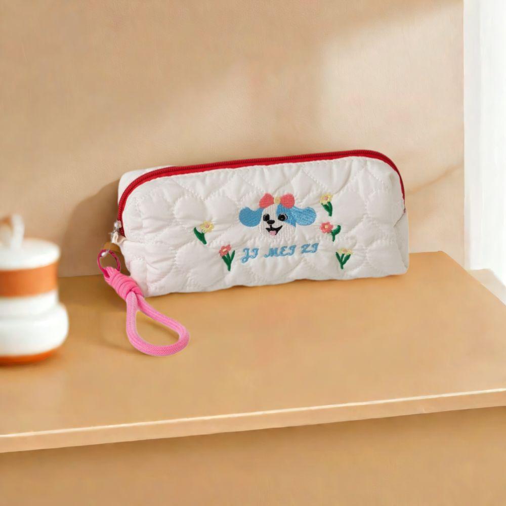 Large Capacity Pencil Pouch Embroidered Dog Student Stationery Bag Puppy Cosmetic Bag Student
