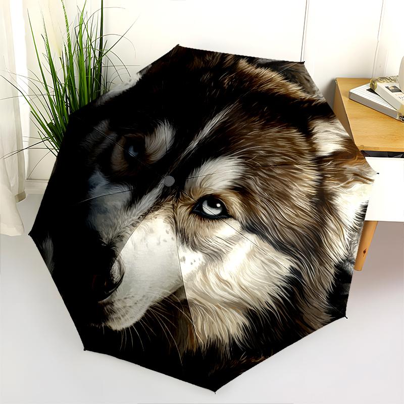 Husky pattern, automatic folding umbrella, portable and foldable design, 8 ribs, a Christmas or birthday gift.
