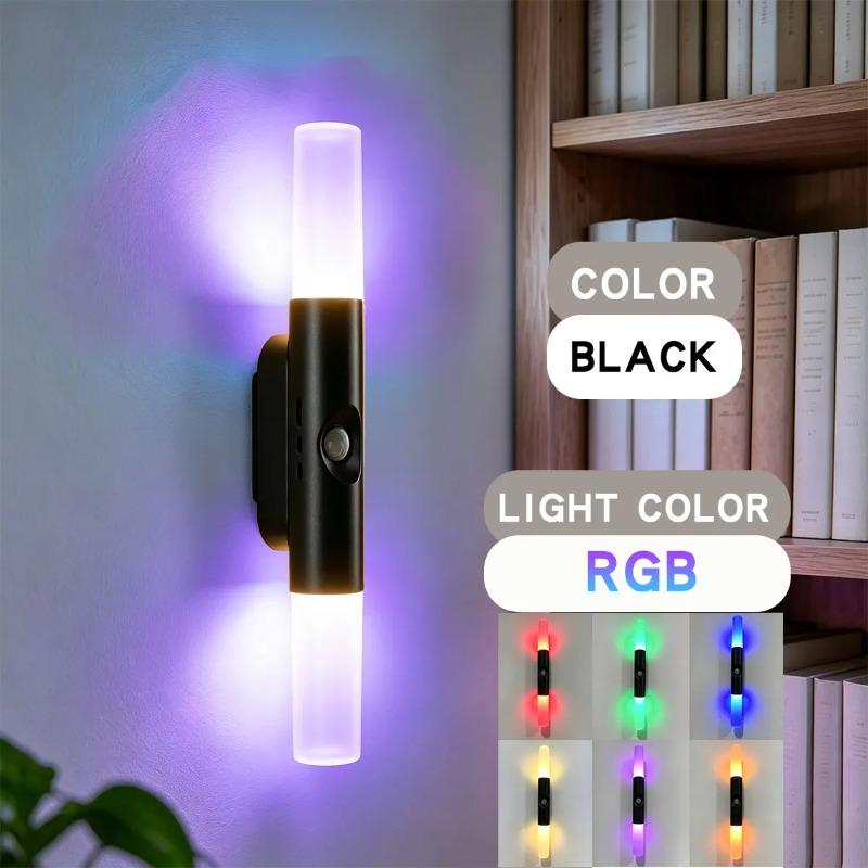 Rechargeable Motion Sensor Wall Light, Dimmable 3‑Color & RGB Wireless Sconce Lamp for Staircase Closet Bathroom Hallway Cabinet