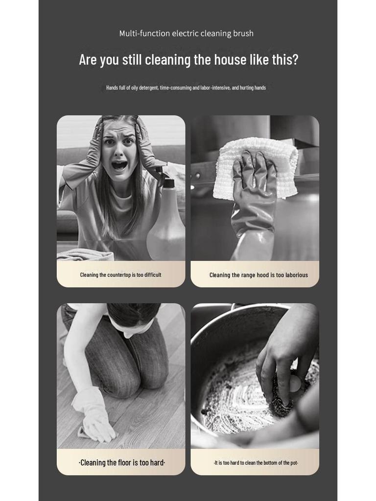 Cordless Electric Spin Scrubber with Long Handle and Crevice Brush for Kitchen and Bathroom